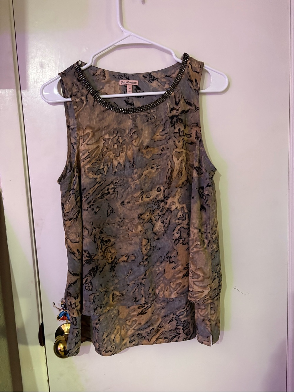 Juicy Couture Brown and Gray Marble Print Beaded Neck Camisole